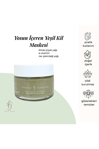 Botanic Company Doğal Yosun-Yeşil Kil Yüz Maskesi-Canlı Görünüm ve Temiz Göze...