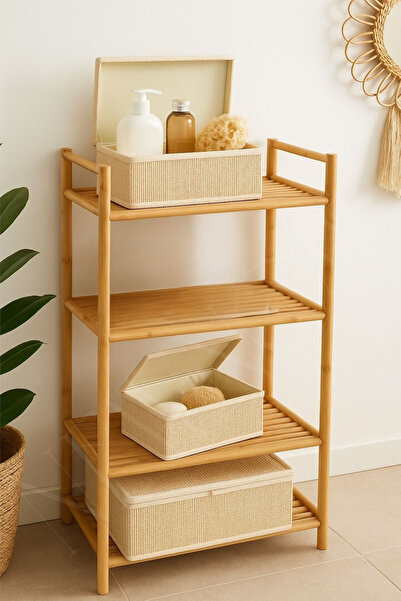 NEWNOW SoftLines Κουτιά οργάνωσης μπάνιου και εσωτερικού χώρου με καπάκι από μπαμπού Σετ 3 τεμαχίων Μπεζ