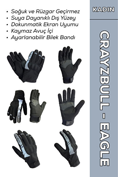 MOTOKIT Crayzbull Eagle Gri Su ve Rüzgar Geçirmez Kışlık Kadın Motosiklet Eld...