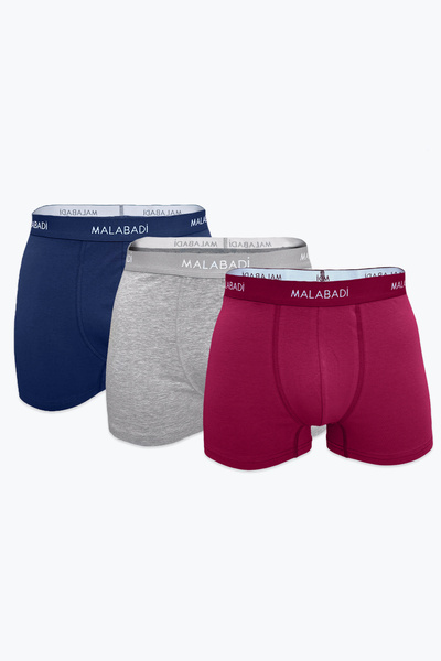 Malabadi Ανδρικό Σετ μπόξερ Navy Blue Grey Claret Red 3 τεμαχίων Cotton Elastane - 3M075