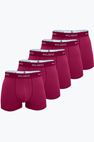 Malabadi Men's Claret Red 5-Piece Cotton Elastane Boxer 5m075
