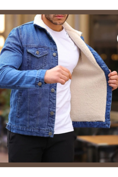 TRS YB GİYİM Erkek Trend Kışlık Içi Kürklü Kot Ceket Lacivert