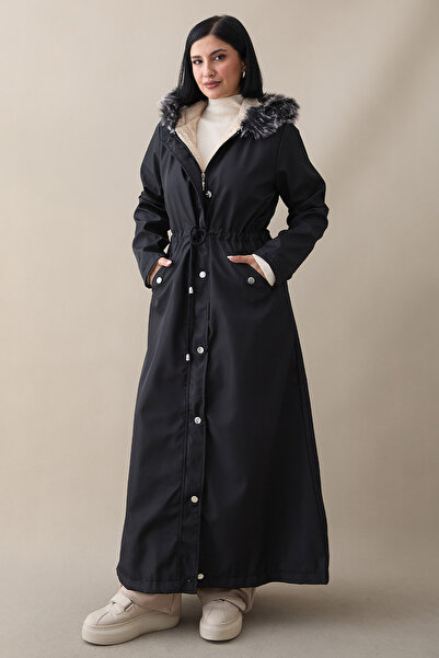InStyle Γούνινο Inside Fleece Long Coat 2002 - Μαύρο