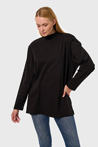 qanpaq Rey - Black Women's Snap Fastener Padded Stand Collar Oversized Long Sleeve Basic