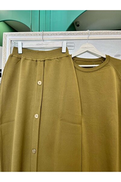 MERAM BUTİK Adn Mercerized Skirt Suit - Oil Green - 1