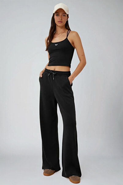 bilcee Women's Black Wide Leg Modal Sweatpants 4804