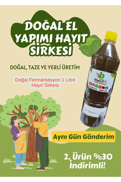Diyet AVM 1 lt ev yapımı doğal ve organik Hayıt Sirkesi Sağlıklı Pet Şişe