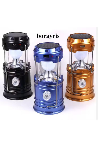 Özcan Lamba BORAYRİS Kamp Lambası Güneş Enerjili MAVİ renk Led Solar Şarjlı Usb Girişli Led Işıldak