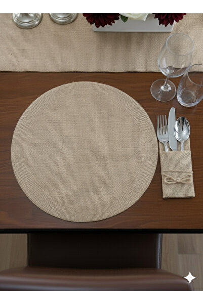 VUDIVA Doğal Jüt Hasır Dokuma Şık Amerikan Servis ve Çatal Bıçak Kılıf Seti(2 Parça)