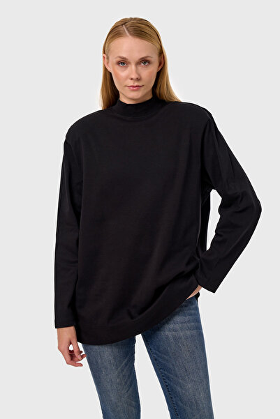 qanpaq Rey - Black Women's Snap Fastener Padded Stand Collar Oversized Long Sleeve Basic