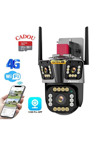 hoffmans Τριπλή κάμερα 4G 8MP Ultra HD, ζουμ 10X, περιστροφή 360°, συναγερμός και ανίχνευση ανθρώπου