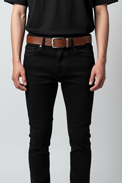 Gesa حزام رجالي من الجلد الطبيعي بنسبة 100% مطلي بالقصدير بإبزيم أسمر مقاس 3.2 سم