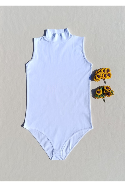 siyalife قميص نسائي بدون أكمام بياقة عالية وأزرار كبس باللون الأبيض