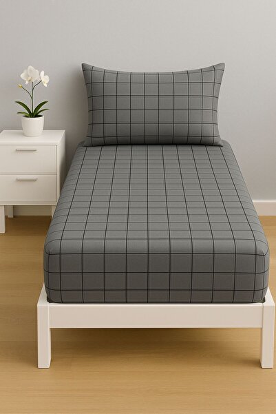 rabiatekstil طقم ملاءات سرير فاخرة مخططة باللون الأنثراسيت لشخص واحد