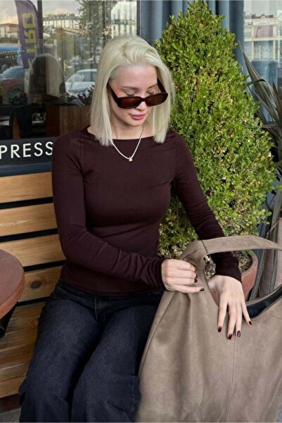 Seeh Bitter Brown Boat Neck Long Sleeve Bodysuit Sh322