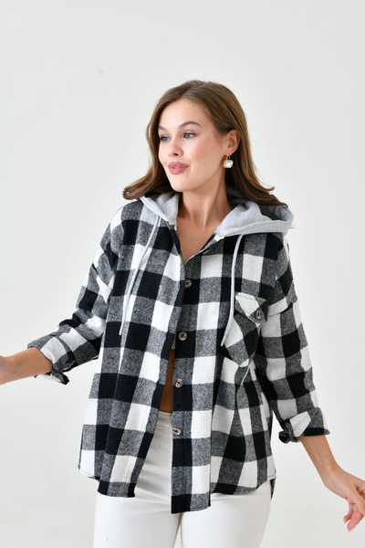 MAMAYAGA Női mintás színes favágó túlméretes bő és széles szabású alkalmi páros kapucnis dzseki ing