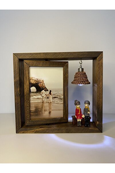 AHŞAPTAN SANAT El Yapımı Ahşap Dönen Çerçeve Sevgili Çift ve Lambalı Doğum Gü...