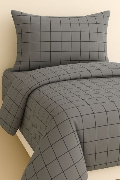 rabiatekstil Antrasit Çizgili Lüks Tek Kişilik Nevresim Takımı (Çarşafsız)