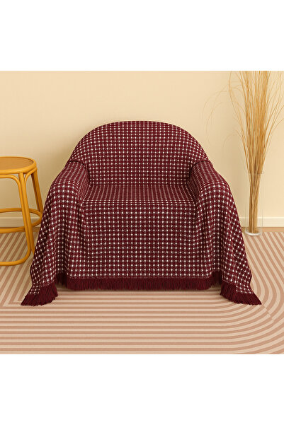 rellhome Cotton Ecru Sofa Throw 170X170 cm – Fringed Tv Blanket & Single Sofa Cover