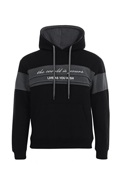 KozaLüks Unisex Şardon Hooded Single Top Black Sweat