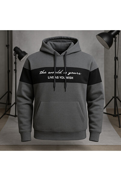 KozaLüks Unisex Şardon Hooded Single Top Anthracite Sweat