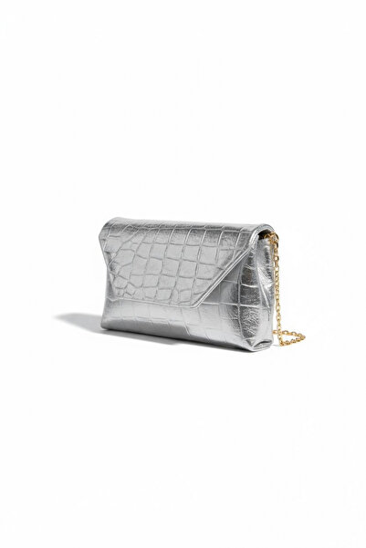 Glemix Geantă de umăr pentru femei Suffle Silver Croco Pattern cu curea de lanț