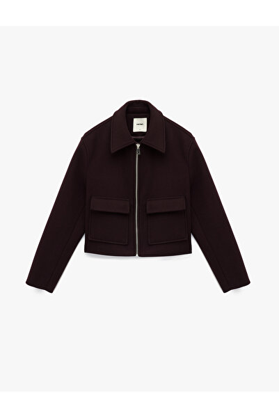 Koton Uzun Kollu Cepli Fermuarlı Kısa Kaşe Mont