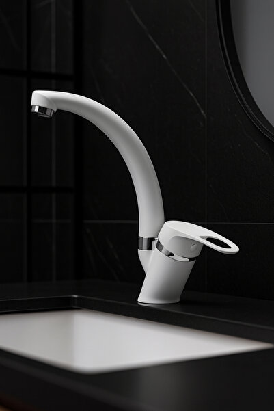 KUSTAR Sema Beyaz Kısa Mix Aç Kapa Banyo Lavabo Bataryası