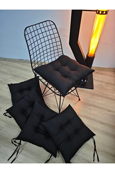FELIX HOME Pofidik Sandalye Minderi Özel Dikişli Bağcıklı Orjinal Siyah Desensiz Seri 40x40 Cm (1 ADET)