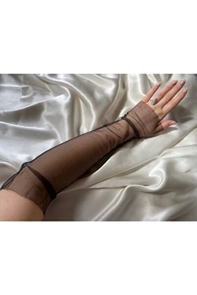 Bukosh Transparan Likralı Tül Siyah Parmaksız Abiye Eldiven