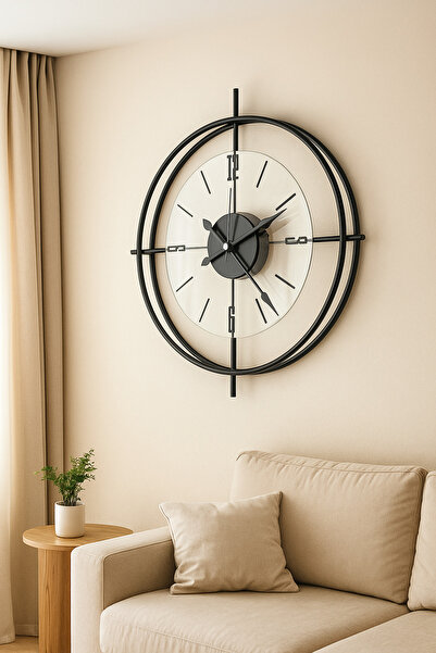 MetaQuartz Aksesuar (xxl 65*65 ) Siyah Deluxe Şeffaf Cam Iskandinav Modern Dekoratif Duvar Saati