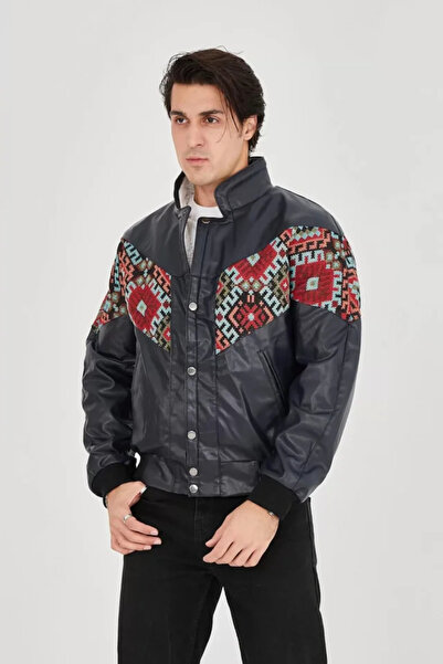 ARONA Mdb Men's Lined Jacket with Plush Inside Collar, Uni Fabric, Vintage Jacket, Dark Blue