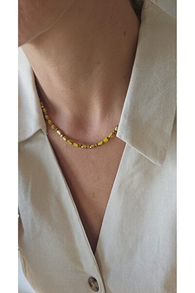 MITH SB TAKI قلادة من الفولاذ المقاوم للصدأ بتصميم خاص من الخرز الزجاجي الأصف...