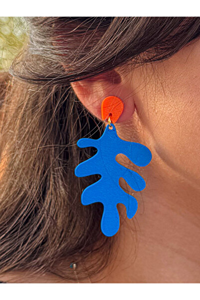 Happiears Mavi Mercan Formlu Turuncu Detaylı Özel Tasarım Küpe