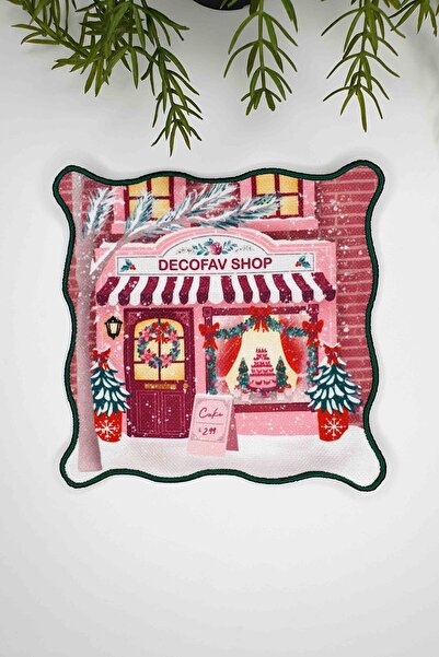 decofav New Year's Shop Designed Red Embroidered Edge Fabric Cocktail Napkin 2 Pieces