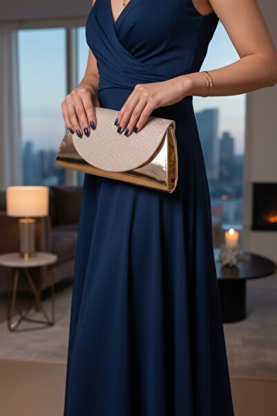 Classbag Γυναικεία βραδινή τσάντα clutch με ασημί κάλυμμα, χρυσό, λουστρίνι, ...
