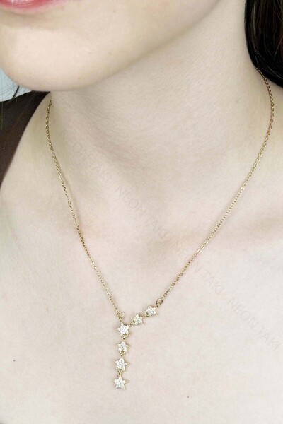 Neon Takı by Atalay قلادة، حجر الزركون، ستانلس ستيل لا يصدأ، موديل Y، لون ذهب...