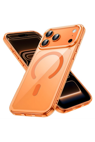 Fibaks iPhone 17 Pro Max Berrak Turuncu Transparan İnce Saydam Sert Darbe Korumalı Magsafe Kılıf