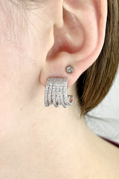 NE10 TAKI Zircon Stone, Multi Look Earrings 650, Silver Color