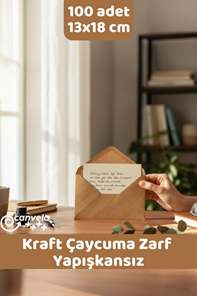 İstisna 100 Adet 13*18 Kahverengi Çaycuma Kraft Zarf Davetiye Lüks Tebrik Kar...