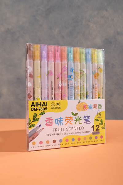 Gereklibunlar Meyve desenli renkli çift ince kalın başlıklı 12 li fosforlu ke...