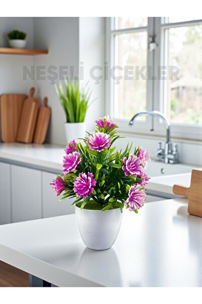 NEŞELİ ÇİÇEKLER زهرة صناعية لتزيين الطاولة مقاس 18 سم، زهرة صناعية صغيرة مزخر...