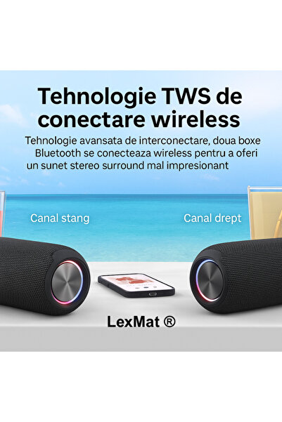 LexMat Boxa portabila Bluetooth : rezistenta la apa IPX7