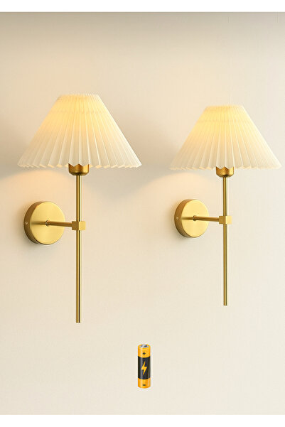 Buiva Kablosuz Pilli Aplik Tak Çalıştır Krem Abajur Umbrella Aplik Eskitme Gold Sarı