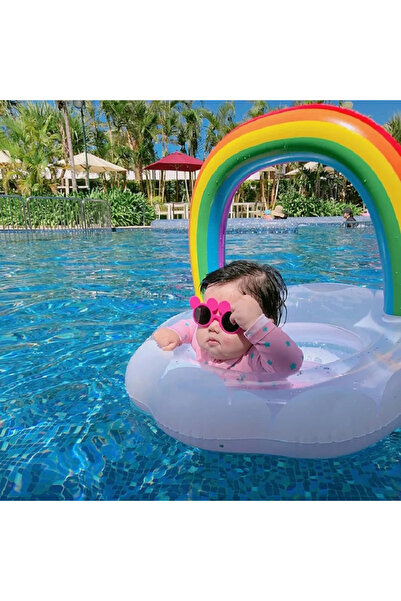 Toyska Baby swimming ring with arch Rainbow, 70 cm