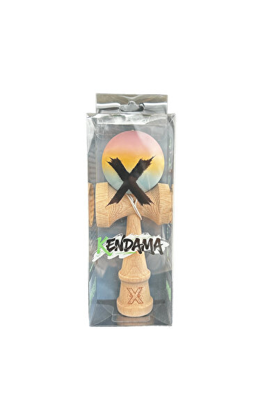 Toyska Jucarie Kendama X din Lemn, Rubber Grip, 18 cm, Roz/Galben/Albastru