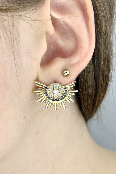 NE10 TAKI Zircon Stone, Sun, Stainless Steel Earrings 657, Gold Color