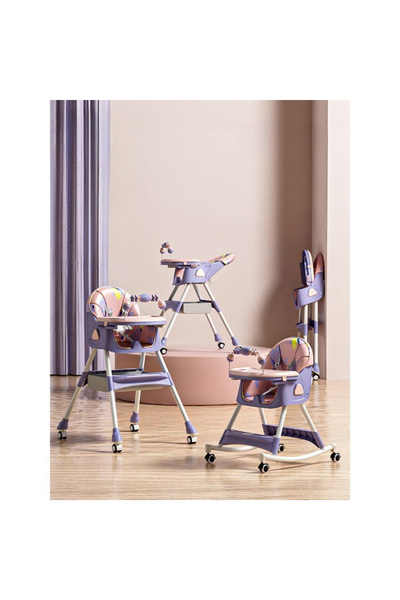 Toyska Scaun de Masa pentru Bebelusi si Copii, Spatar Reglabil, Balansoar, Mov