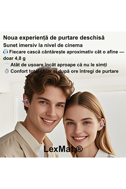 LexMat Casti Bluetooth Wireless cu microfon W19 ®, Bluetooth 5.4, autonomie 3 ore