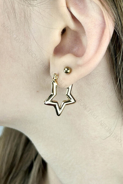 NE10 TAKI Star Shaped Stainless Steel Earrings 655, Gold Color
